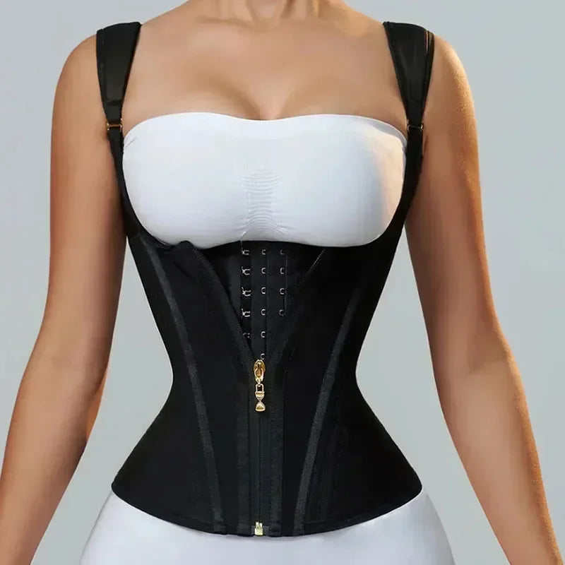 Modelador Corporal Modelador Feminino Colete Tops Compressão
Dupla Cintura Modelador Corset De Zíper Ajustável e Ganchos