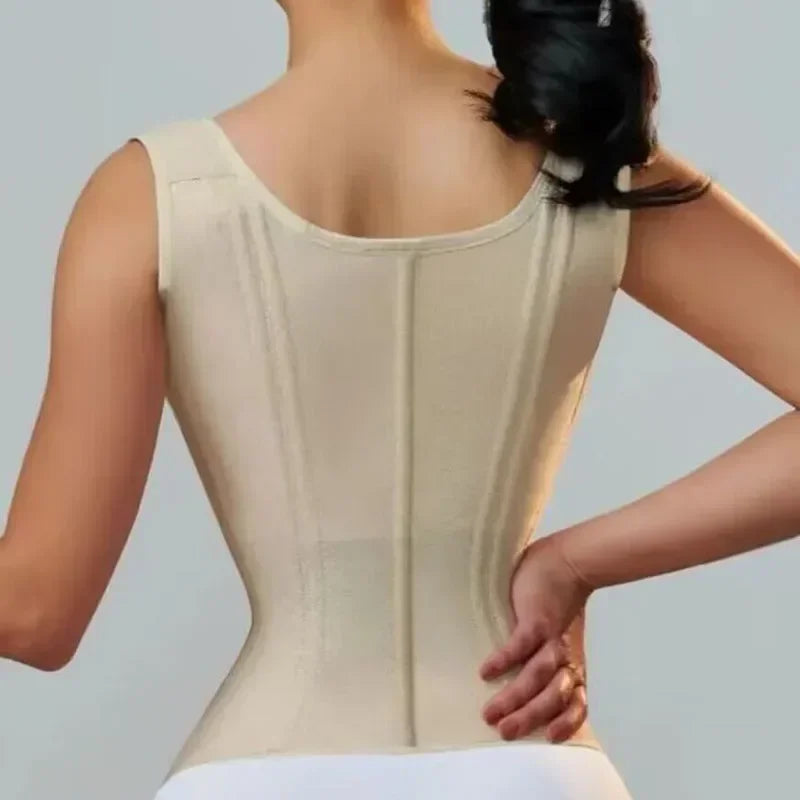 Modelador Corporal Modelador Feminino Colete Tops Compressão
Dupla Cintura Modelador Corset De Zíper Ajustável e Ganchos